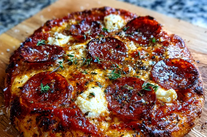 A freshly baked Savory Sweet Ricotta Pizza on a cooling rack, showing melted cheese and a golden crust.