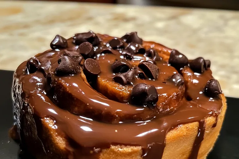 An overview of baking Decadent Chocolate Cinnamon Rolls in the oven, showcasing the golden-brown tops.