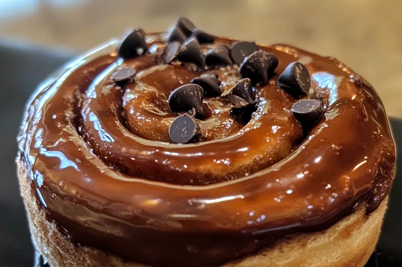A beautiful layout of fresh ingredients for Decadent Chocolate Cinnamon Rolls, including flour, cocoa, and chocolate chips.