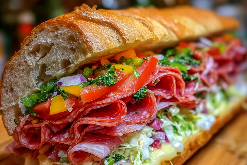 Colorful layout of fresh ingredients for Hearty Italian Grinder Sandwich