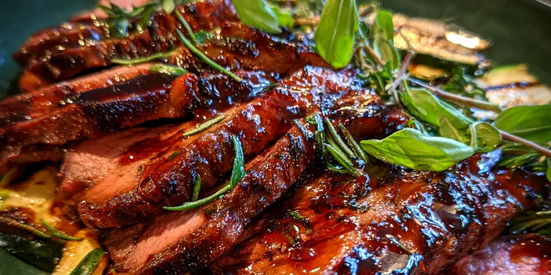 Delicious Juicy Balsamic Grilled Steak served on a plate