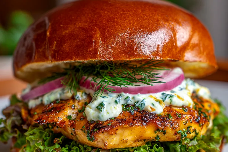 Chef grilling Greek Chicken Burgers to perfection on an outdoor barbecue.