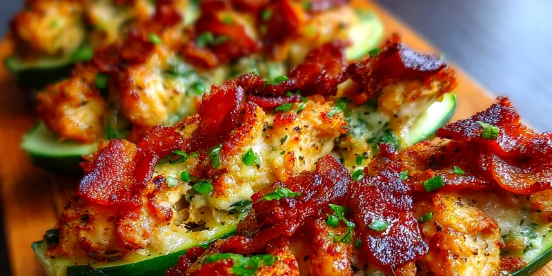 Keto Chicken Bacon Cucumber Boats with Creamy Herb Filling