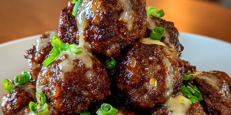 Delicious Korean BBQ Glazed Meatballs served on a plate