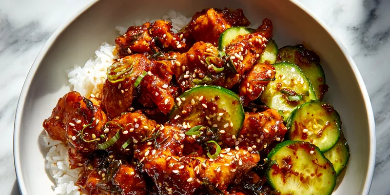 Korean Gochujang Chicken with Cucumber Rice Bowl