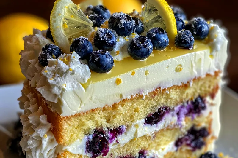 Two golden-brown lemon blueberry cake layers cooling on wire racks, showing perfectly risen cakes with blueberries visible throughout