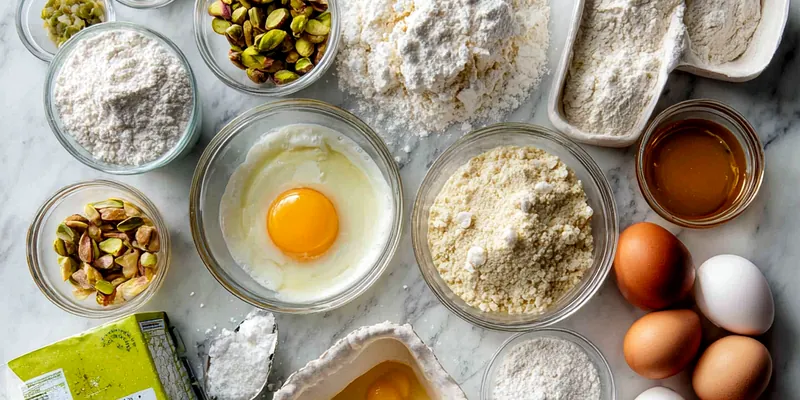 Thick slices of golden lemon pistachio pound cake on a white ceramic plate, showing the moist, tender crumb studded with green pistachio pieces, drizzled with glossy vanilla glaze and garnished with chopped pistachios