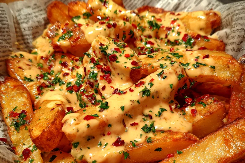 Cooking process for Loaded Cheese Fries with Sauce