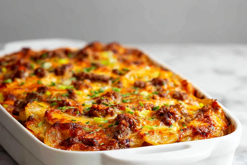Colorful ingredients for Loaded Steak Potato Bake