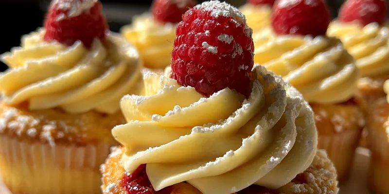 Delicious Luscious Raspberry Lemon Cupcakes served on a plate