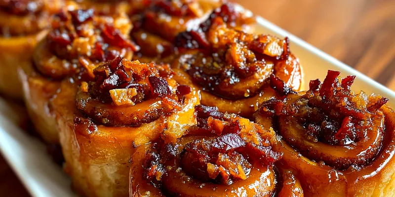 Delicious Maple Bacon Cinnamon Rolls served on a plate