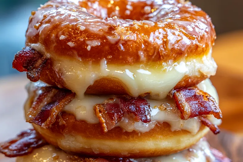 Cooking process for Maple Bacon Donut Stack