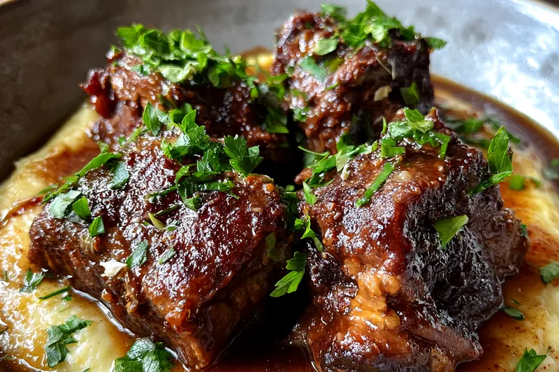 Cooking process for Maple Bourbon Glazed Short Ribs