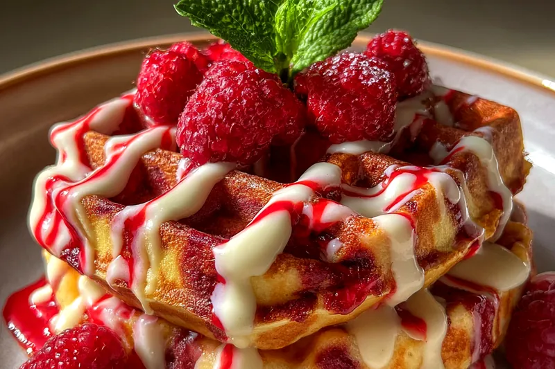 Cooking process for Marbled Raspberry Waffles Delight