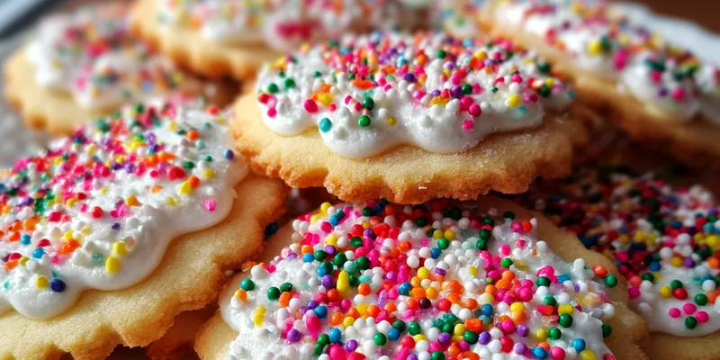 Freshly baked sugar cookies with colorful sprinkles on top