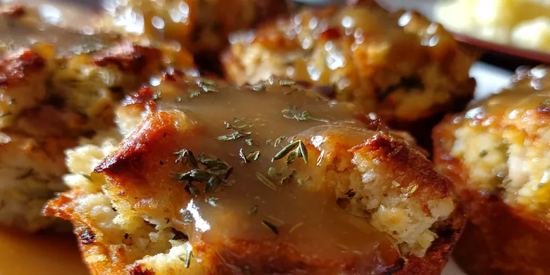 Muffin tin turkey and stuffing cups with gravy