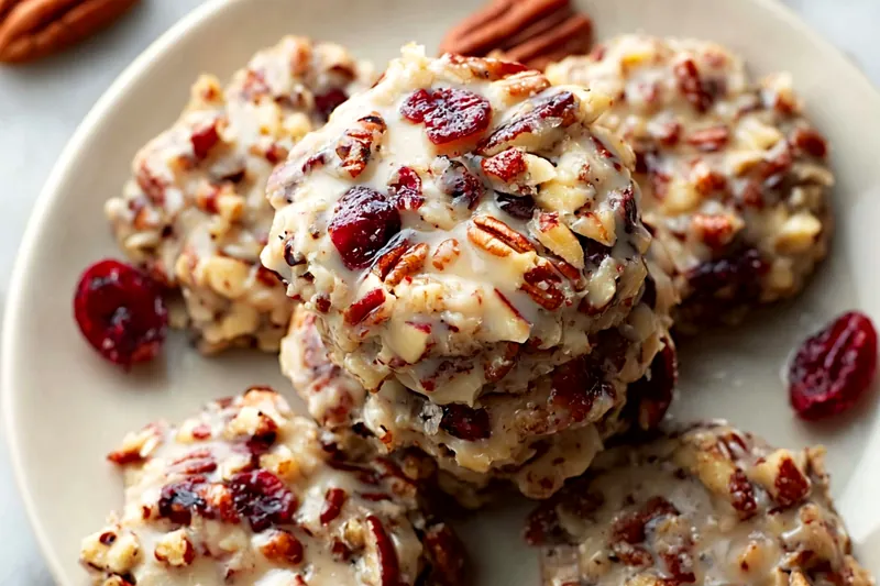 Praline mixture bubbling in a saucepan with a golden, glossy appearance, showing the perfect consistency for no-bake cookies