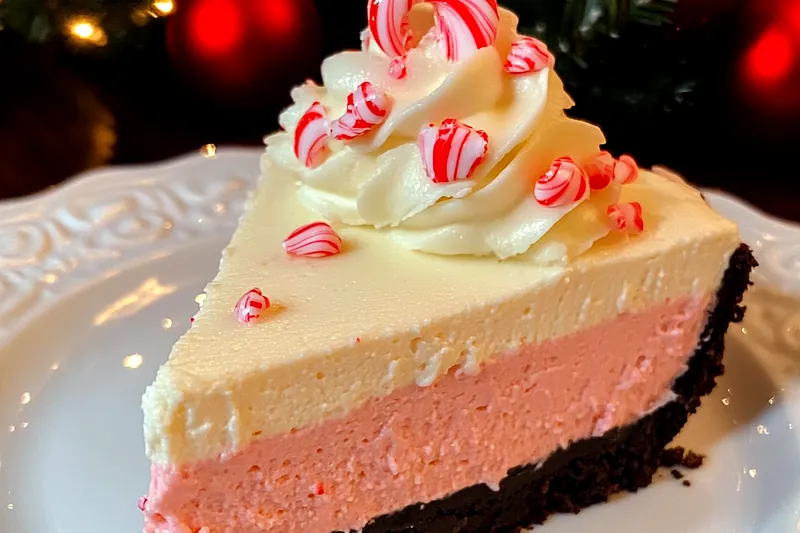 A beautiful arrangement of ingredients for Decadent Peppermint Cheesecake, including cream cheese, peppermint candies, and graham crackers.
