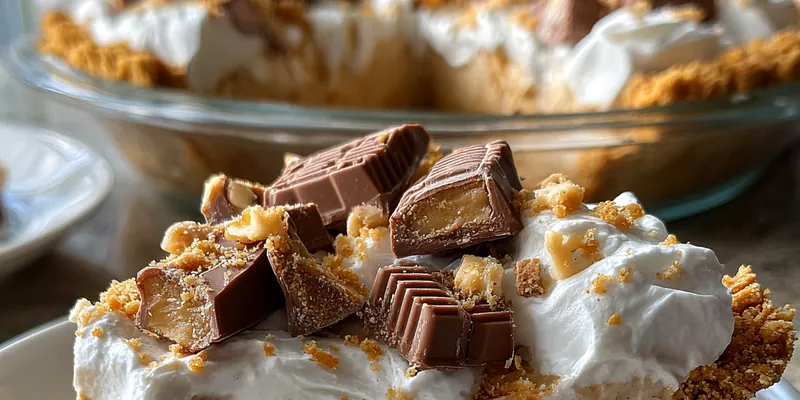 Delicious No Bake Snickers Pie served on a plate