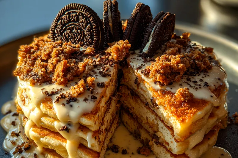 Fresh ingredients for Oreo Pancakes with Cream Cheese Drizzle