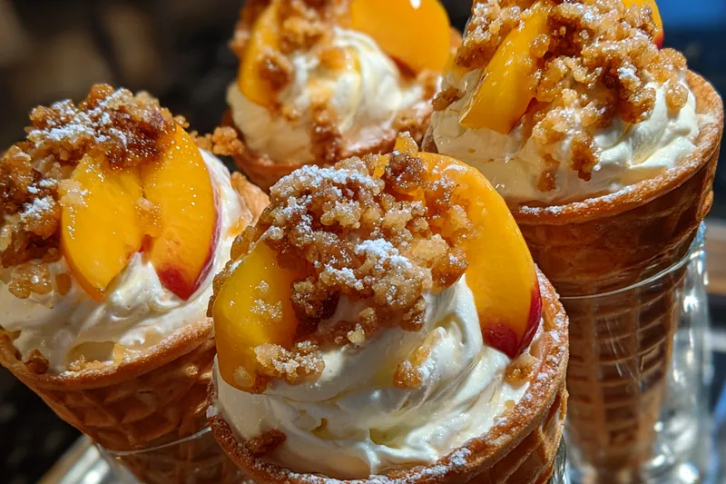 Cooking process for Peach Cobbler Cheesecake Cones
