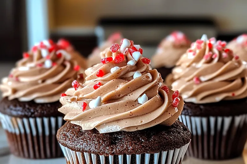 An array of high-quality ingredients for making Festive Peppermint Mocha Treats displayed on a wooden countertop.