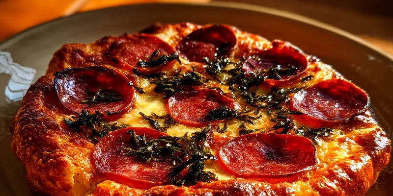 Delicious Pepperoni Stuffed Crust Pizza served on a plate