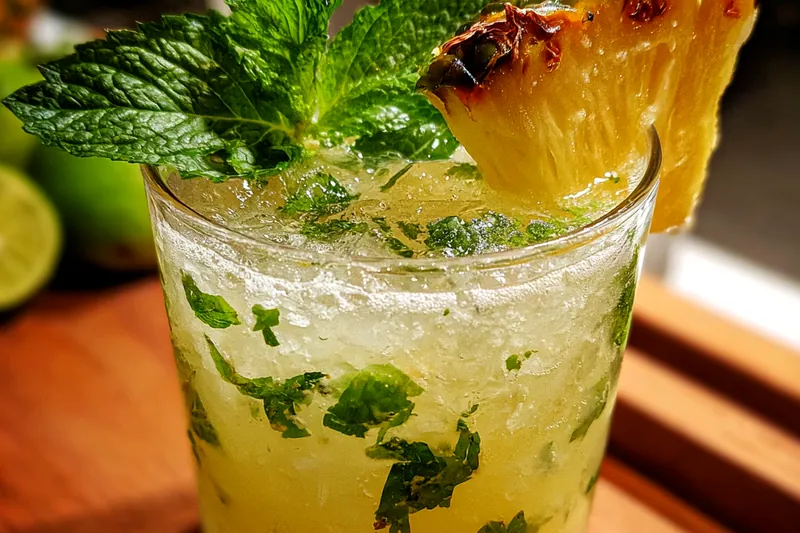 Hands gently muddling fresh mint leaves with simple syrup in tall glasses, showing the proper technique for releasing oils without over-bruising