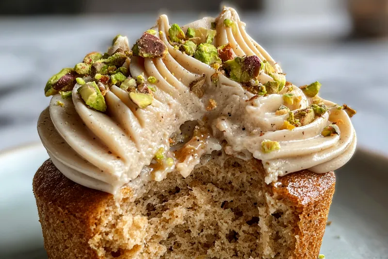 The baking process of Pistachio Cream Cupcakes in the oven, showcasing their rise and color.