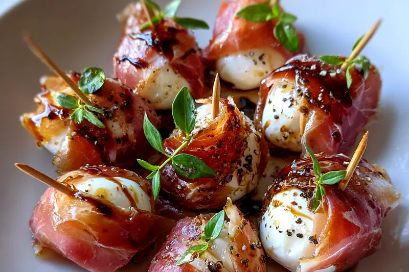Fresh ingredients for Prosciutto Mozzarella Appetizer Bites