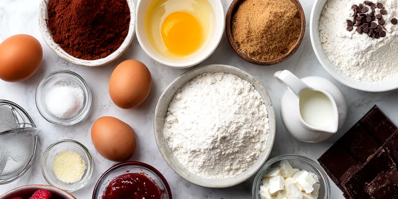 Chocolate cupcakes with tall pink raspberry buttercream swirls in burgundy liners, topped with fresh raspberries and chocolate shavings, displayed on an elegant white platter with one cupcake cut open showing molten raspberry lava center