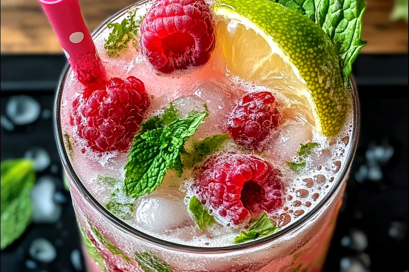 Hands muddling raspberries and mint in a highball glass, showing the proper technique for cocktail preparation
