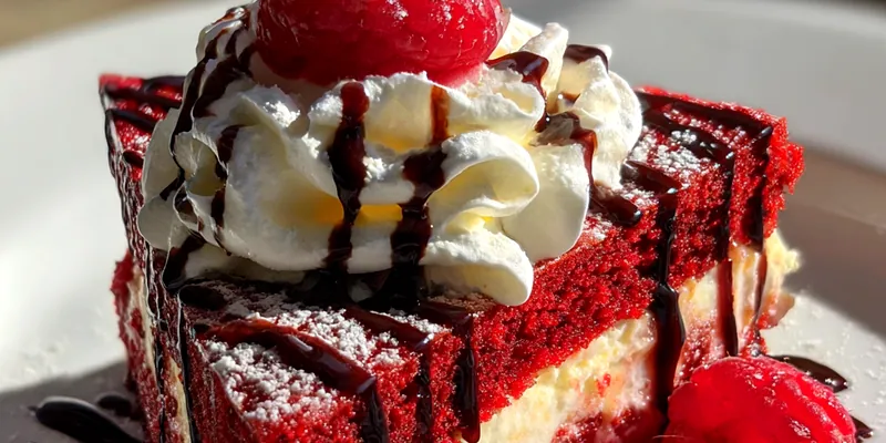 Delicious Red Velvet Cheesecake Delight served on a plate