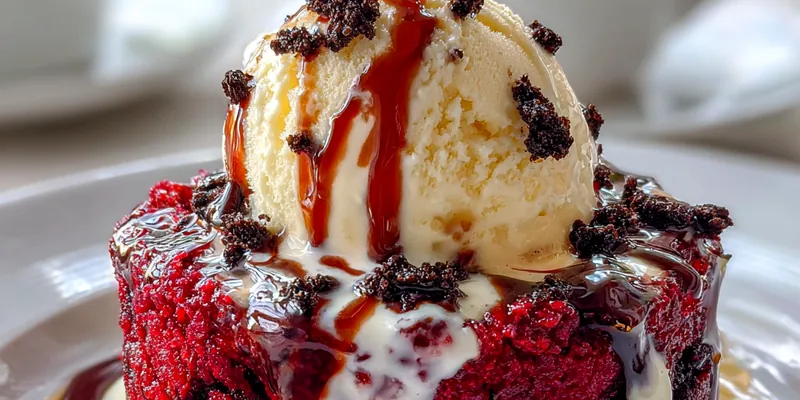 Delicious Red Velvet Lava Cake Treat served on a plate