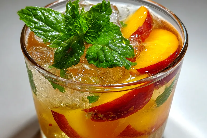 Fresh ingredients for Refreshing Peach Mint Cooler