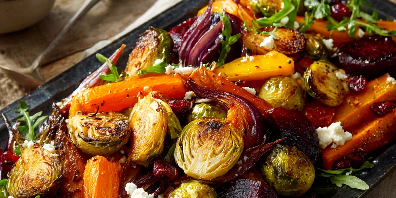 Roasted Winter Vegetables with Cranberries and Goat Cheese