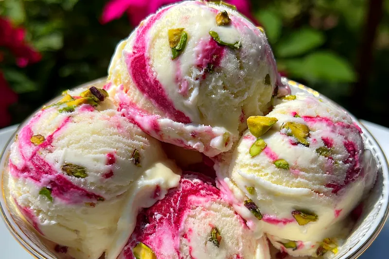 Fresh ingredients for Rose Pistachio Ice Cream Delight