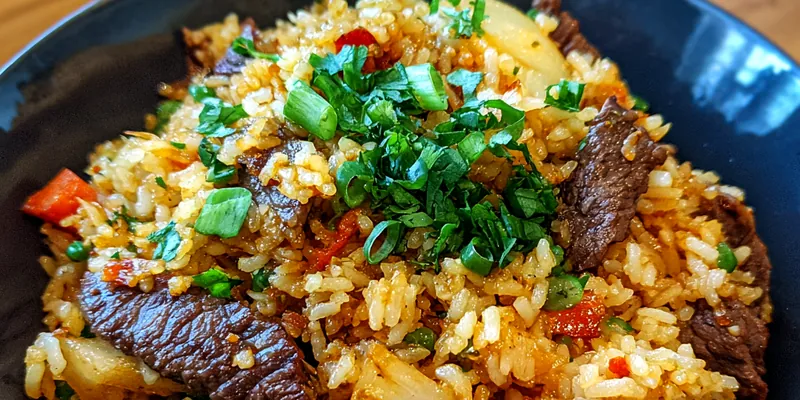 Beef and Onion Fried Rice Delight