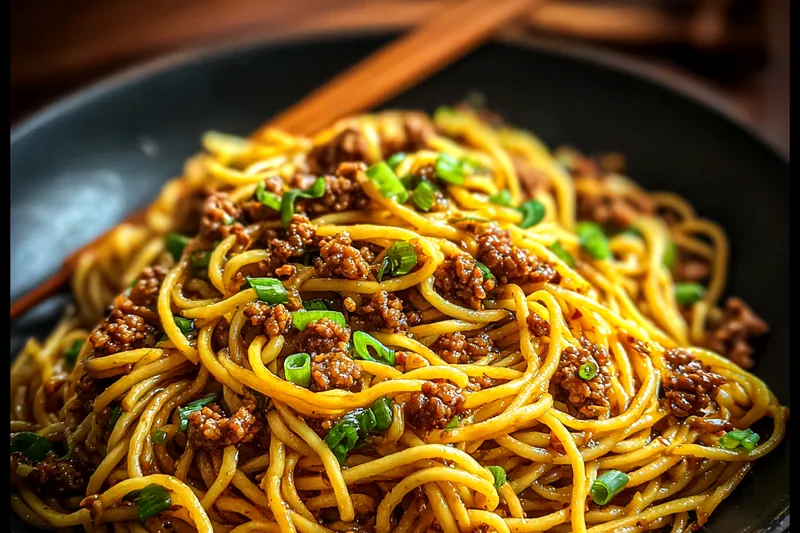 Fresh ingredients for Savory Beef Noodle Stir-Fry