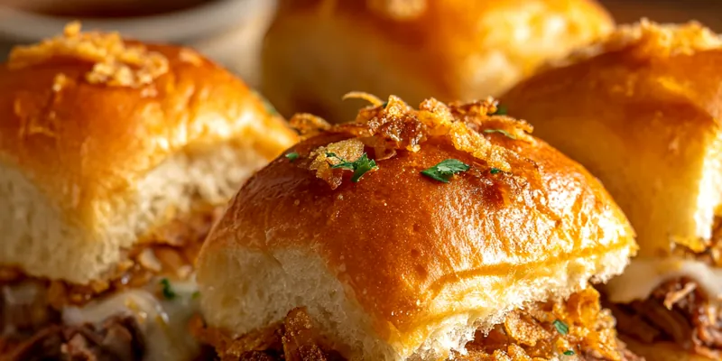 Delicious Savory Beef Sliders with Cheese served on a plate