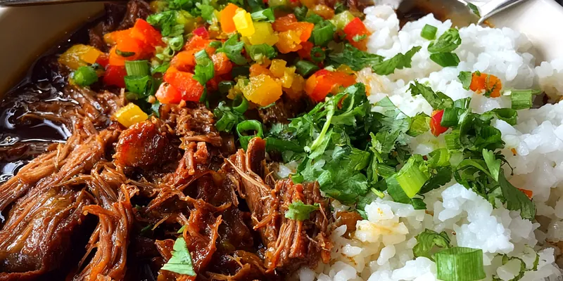 Delicious Savory Braised Beef Bowl served on a plate