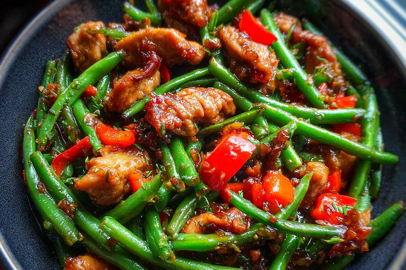 Cooking process for Savory Chicken Green Bean Stir-Fry