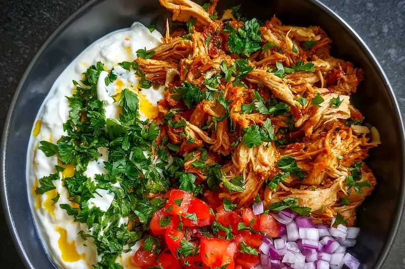 Fresh ingredients for Savory Chicken Shawarma Bowl