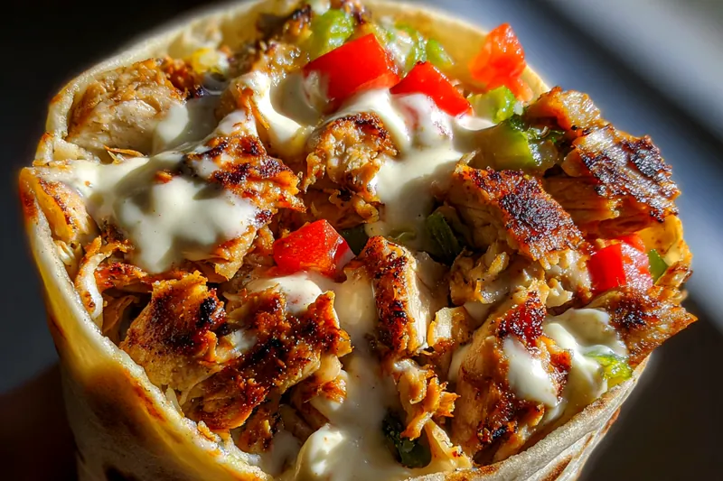 An array of fresh ingredients for Savory Chicken Shawarma Wrap, including vegetables and spices.