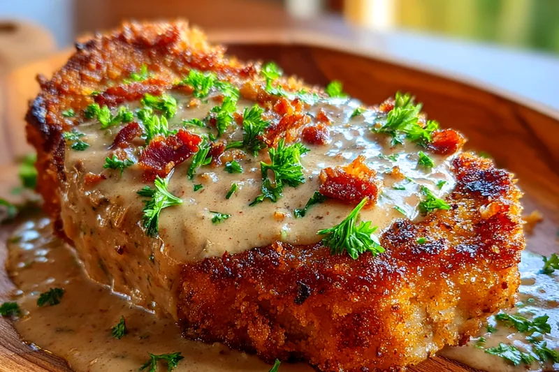A colorful display of all ingredients needed for Savory Fried Pork Chops with Gravy.