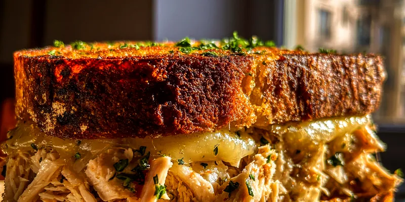 Delicious Savory Garlic Chicken Melt served on a plate