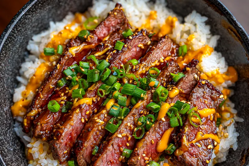 Chef grilling flank steak for Savory Korean BBQ Steak Bowls, showcasing the cooking process.