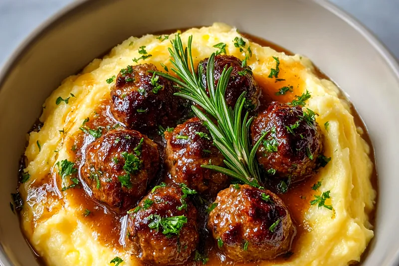Cooking process for Savory Meatball Mashed Potatoes