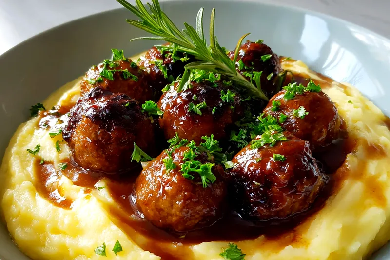 Fresh ingredients for Savory Meatball Mashed Potatoes