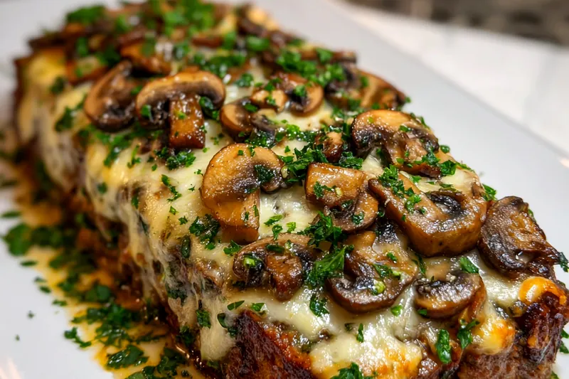 Fresh ingredients for Savory Mushroom Loaf laid out on a kitchen countertop.